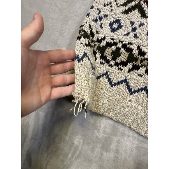 Vintage Liberty Grandpa Sweater Cotton Fair Isle Nordic Fisherman 1990s USA XL - Picture 9 of 11